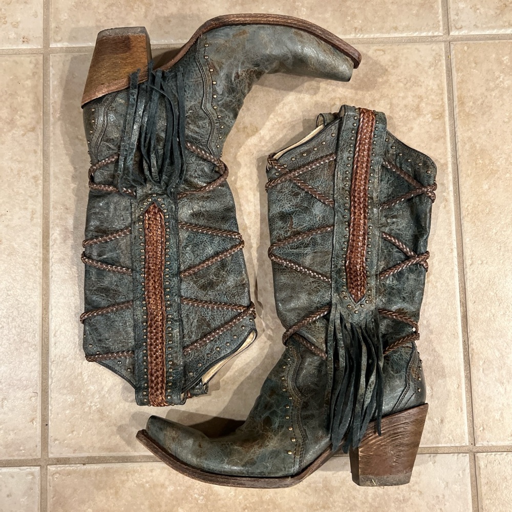 Corral Western Leather Fringe Boots